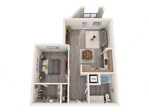 Floor plan for 1 bed, 1 bath, 765 sqft